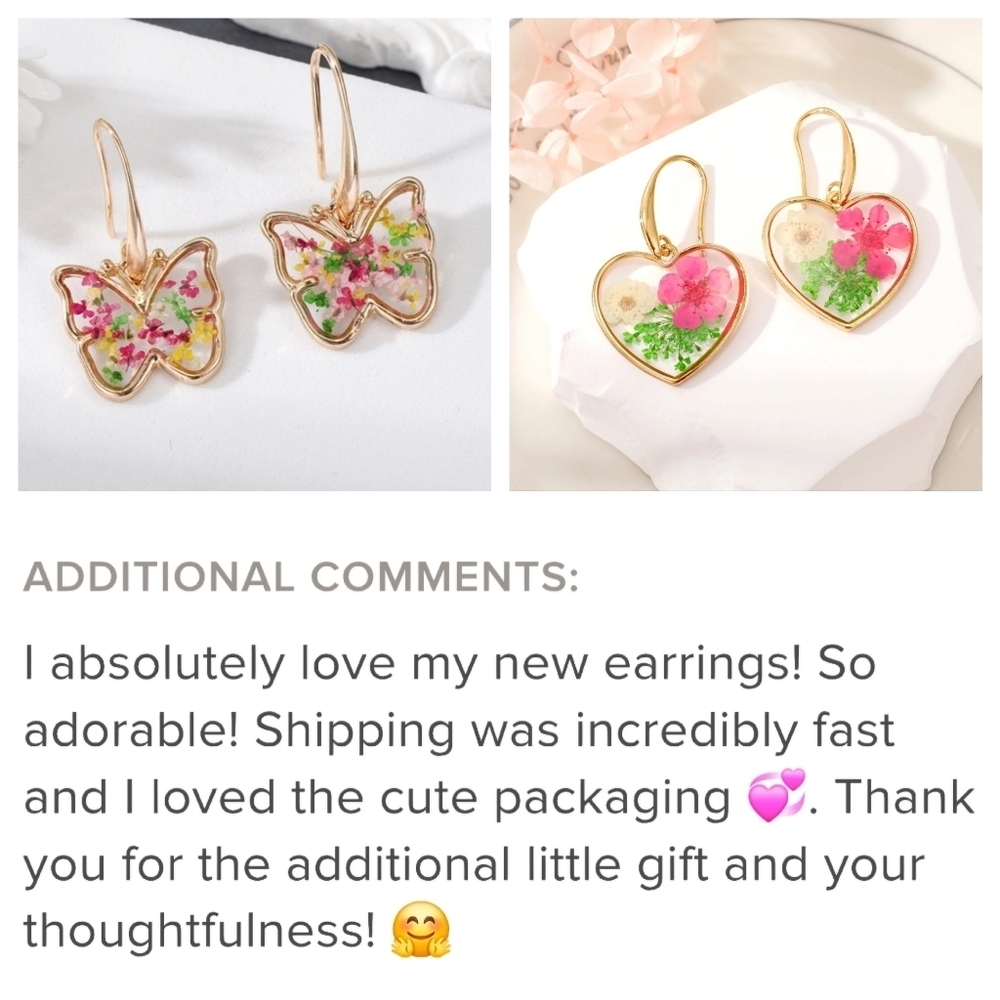 Butterfly Dried Flower Pendant Earrings - Picture 5 of 15